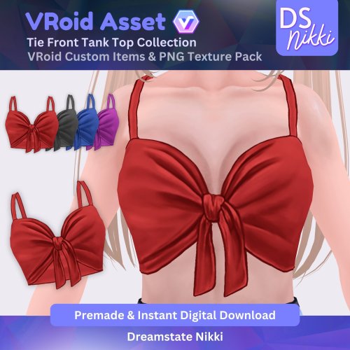 More information about "VRoid Studio Outfit – Stylish Tie Front Tank Top Set, VRoid Custom Items & PNG Textures Pack, VTuber Clothes, Digital Asset"