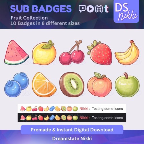 More information about "Fruit Badges, Twitch Sub Bit Badges & Emotes, Point Badges, Live Stream Badges for Twitch, YouTube, Discord, TikTok, Cozy, Cute"