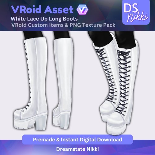 More information about "VRoid Studio Outfit – Stylish Lace Up Long Boots, VRoid Custom Items & PNG Textures Pack, VTuber Clothes, Digital Asset"