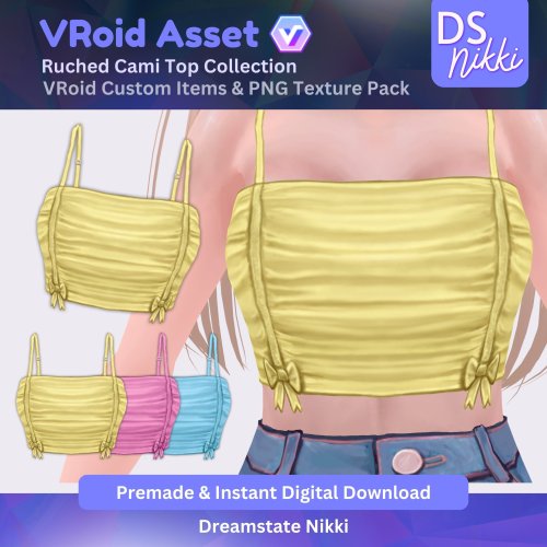 More information about "VRoid Studio Outfit – Stylish Ruched Cami Top Set, VRoid Custom Items & PNG Textures Pack, VTuber Clothes, Digital Asset"