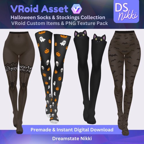More information about "VRoid Studio Outfit – Stylish Halloween Socks Stockings, VRoid Custom Items & PNG Textures Pack, VTuber Clothes, Digital Asset"