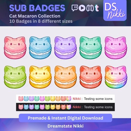More information about "Kawaii Cat Macaron Badges, Twitch Sub Bit Badges & Emotes, Point Badges, Live Stream Badges for Twitch, YouTube, Discord, TikTok, Cute"