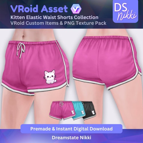More information about "VRoid Studio Outfit – Kawaii Kitten Shorts Set, VRoid Custom Items & PNG Textures Pack, VTuber Clothes, Digital Asset"