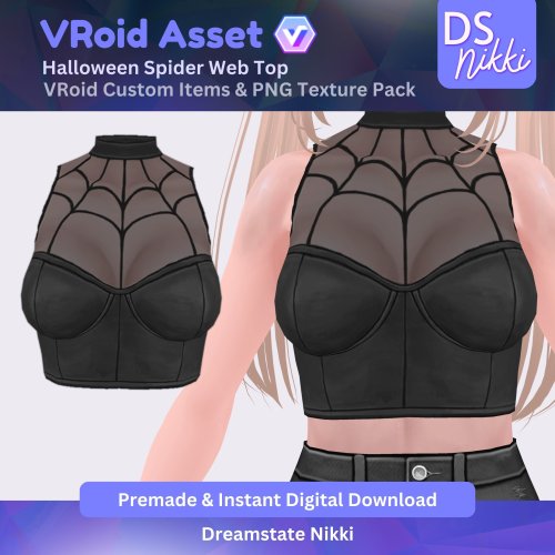 More information about "VRoid Studio Outfit – Stylish Halloween Spider Web Top, VRoid Custom Items & PNG Textures Pack, VTuber Clothes, Digital Asset"