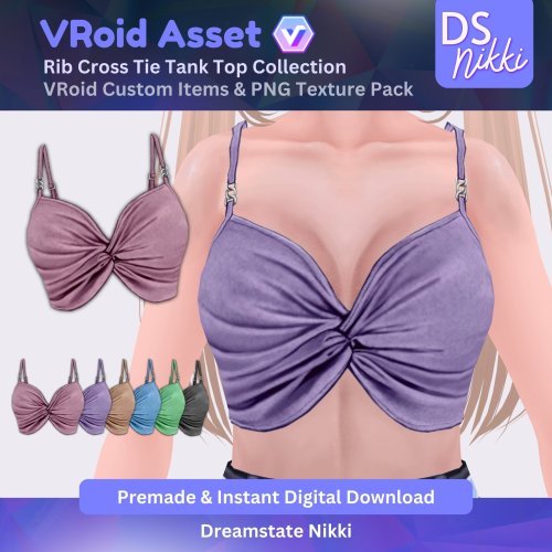 More information about "VRoid Studio Outfit – Stylish Rib Cross Tie Tank Top, VRoid Custom Items & PNG Textures Pack, VTuber Clothes, Digital Asset"