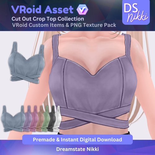 More information about "VRoid Studio Outfit – Stylish Cute Crop Top Set, VRoid Custom Items & PNG Textures Pack, VTuber Clothes, Digital Asset"