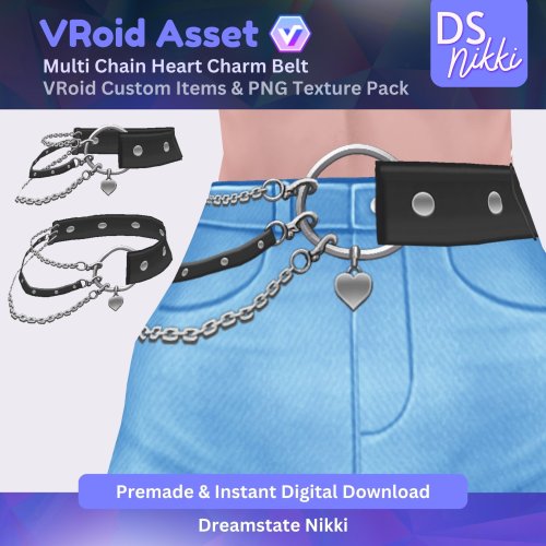 More information about "VRoid Studio Outfit – Stylish Multi Chain Heart Charm Belt, VRoid Custom Items & PNG Textures Pack, VTuber Clothes, Digital Asset"