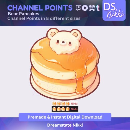 More information about "Bear Pancakes Twitch Channel Points Icon – Cute Bear Bakery Badge for Twitch, YouTube, Discord, TikTok – Kawaii Stream Reward Icon"