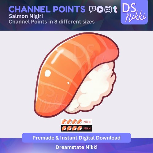 More information about "Salmon Nigiri Twitch Channel Points Icon – Japanese Food Badge for Twitch, YouTube, Discord, TikTok – Kawaii Stream Reward Icon"
