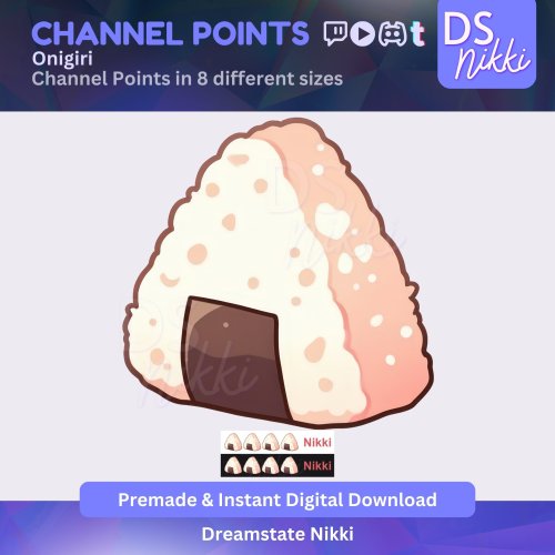 More information about "Onigiri Twitch Channel Points Icon – Japanese Food Badge for Twitch, YouTube, Discord, TikTok – Kawaii Stream Reward Icon"