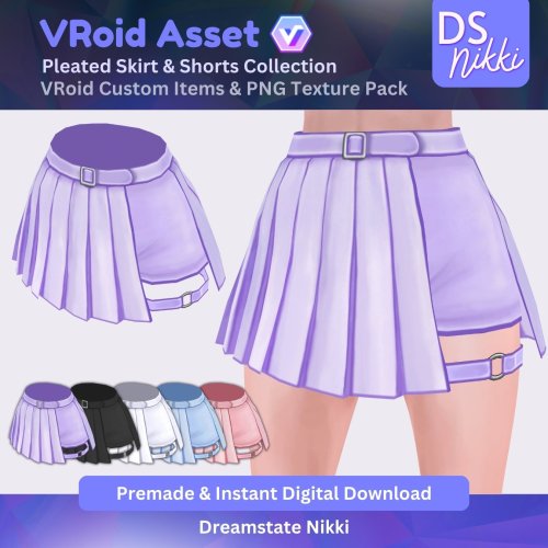 More information about "VRoid Studio Outfit – Stylish Pleated Skirt with Shorts Set, VRoid Custom Items & PNG Textures Pack, VTuber Clothes, Digital Asset"