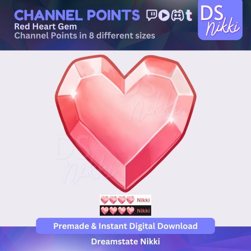 More information about "Red Heart Gem Twitch Channel Points Icon – Shiny Diamond Gem Badge for Twitch, YouTube, Discord, TikTok – Kawaii Stream Reward Icon"