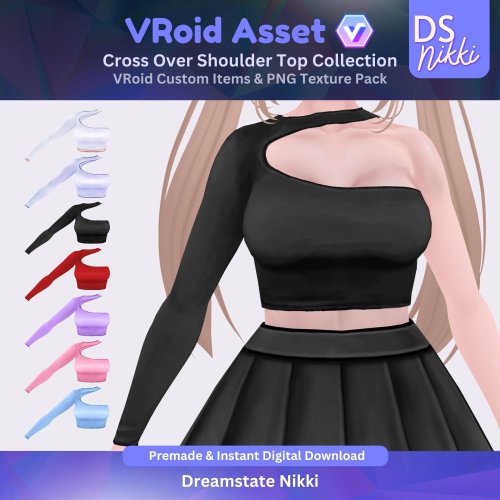 More information about "VRoid Studio Outfit – Cross Over Shoulder Top Set, VTuber Clothes PNG Textures"